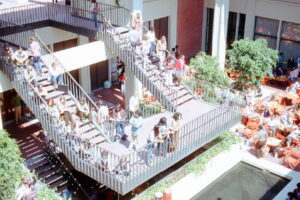 USU center courtyard with students_1970s