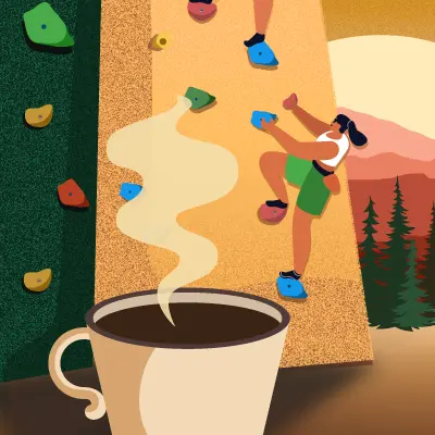 coffee cup and rock climber illustration