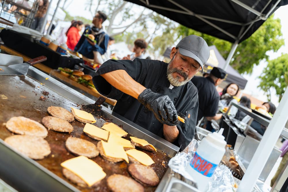 Chef making burgers at Block Party
