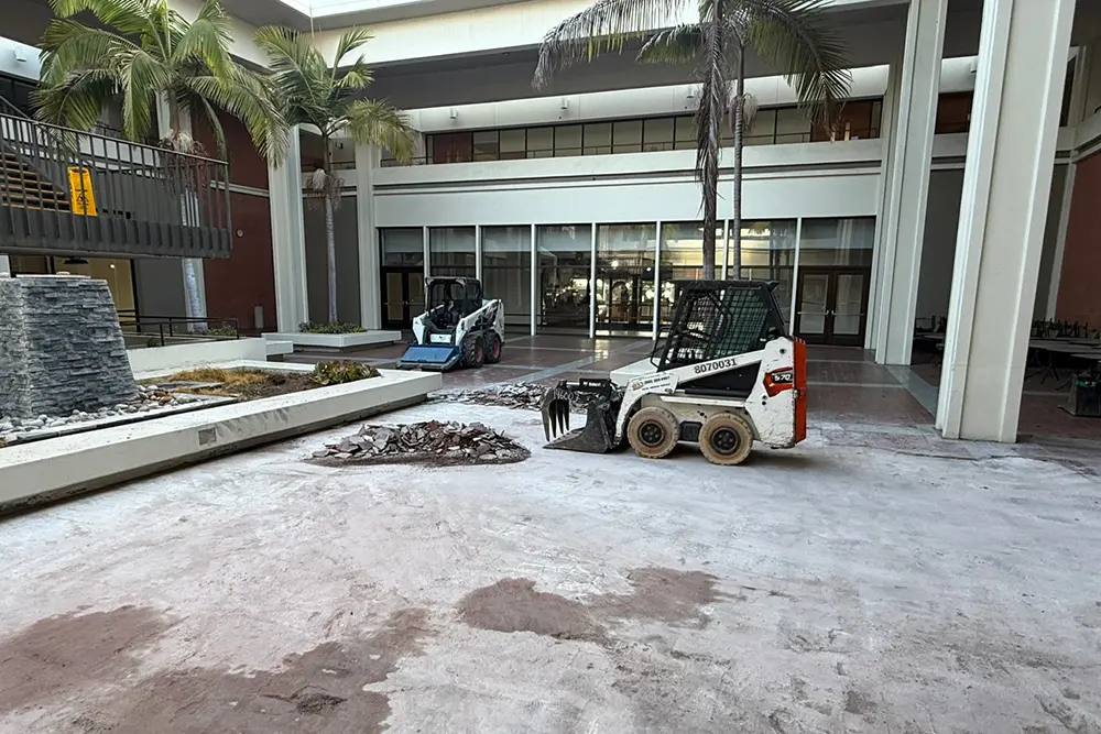 USU Courtyard with bobcat tractors